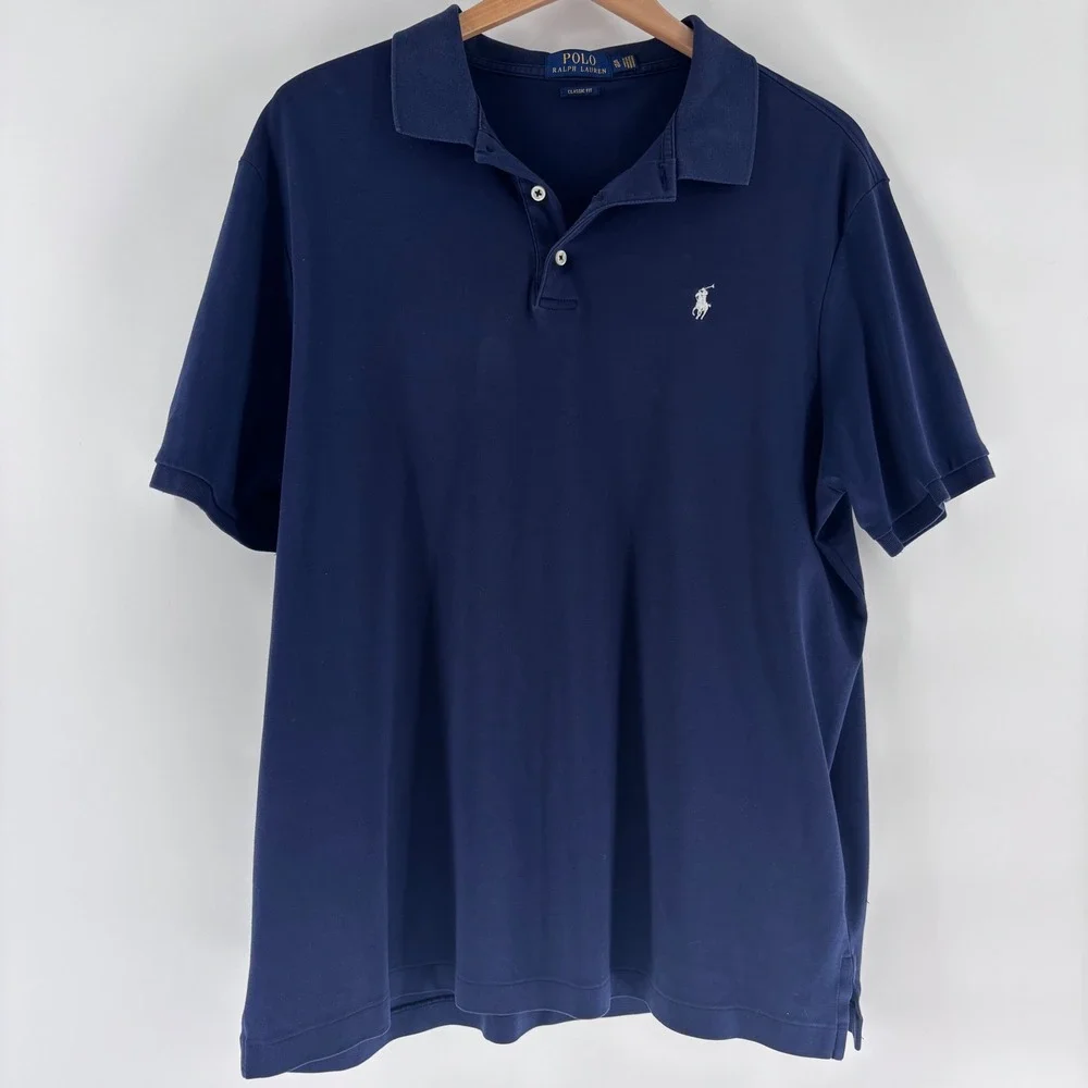 Polo Ralph Lauren Polo Shirt Men XL Navy Blue Classic Fit Cotton Jersey Pony